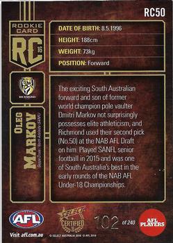 2016 Select AFL Certified - Rookies #RC50 Oleg Markov Back